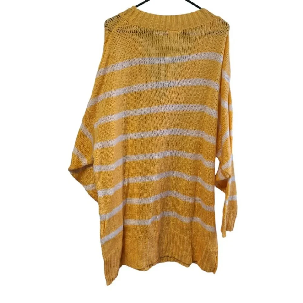 Lularoe Lucille Sweater Cardigan Yellow Stripe Womens Large Oversized Buttons - Picture 2 of 9
